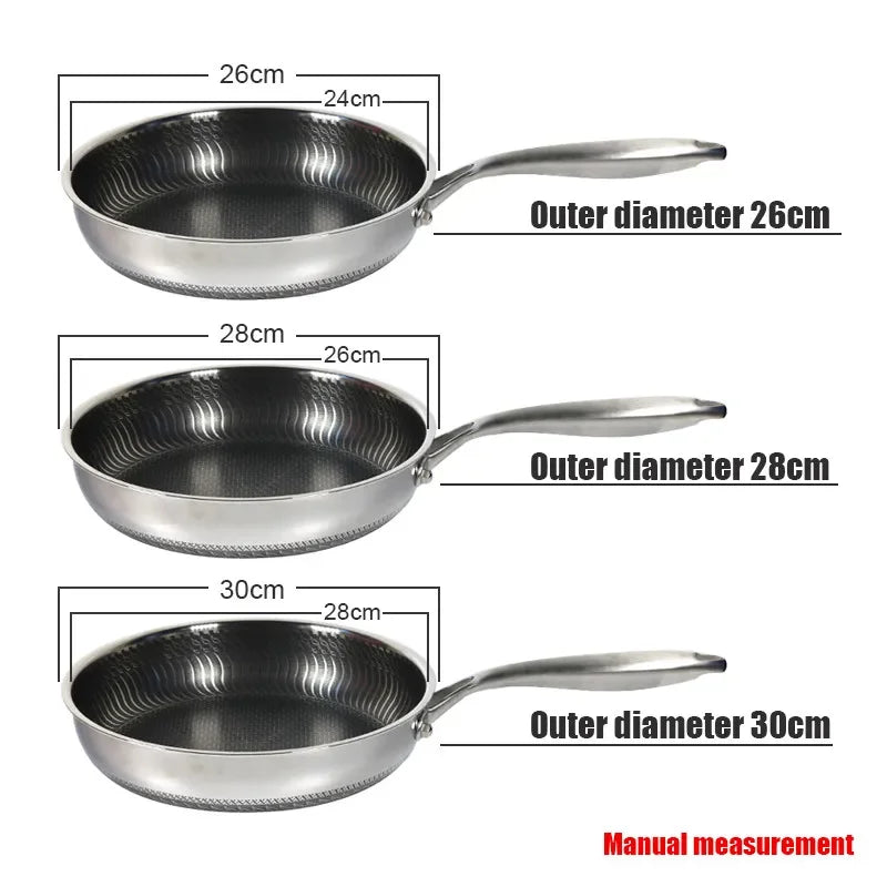 28Cm 30cm frittéieren pan stäerzegst Stol Net-Stick Pan, Witzware benotzt fir Induktioun a Gas, Kichen 304 Edelstol Wok