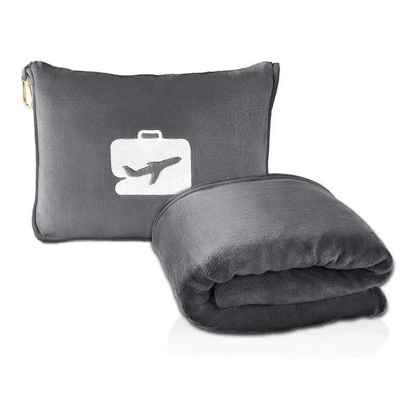 Coral Fleece Airplane Blankets Soft Warm Fluffy Multi Functional Portable Cuddle Cution Pillow 2 in 1 Travel Blankets