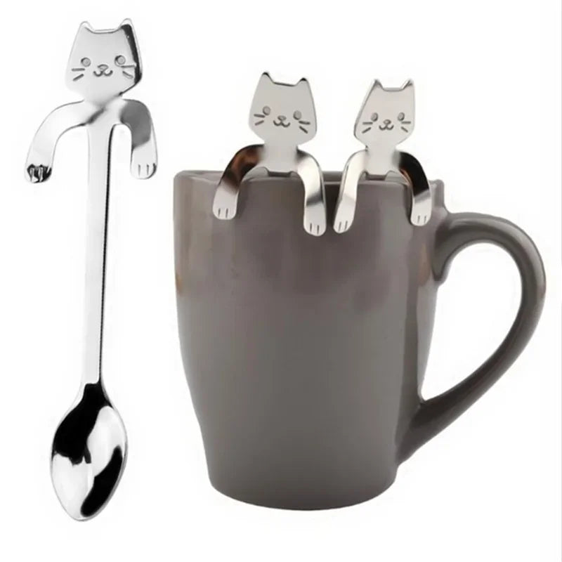 Cuchara de café de acero inoxidable encantador lindo gato forma cucharadita de cucharillas de bocadillos para bocadillos de bocadillo mini cucharas herramientas de cocina herramientas de cocina