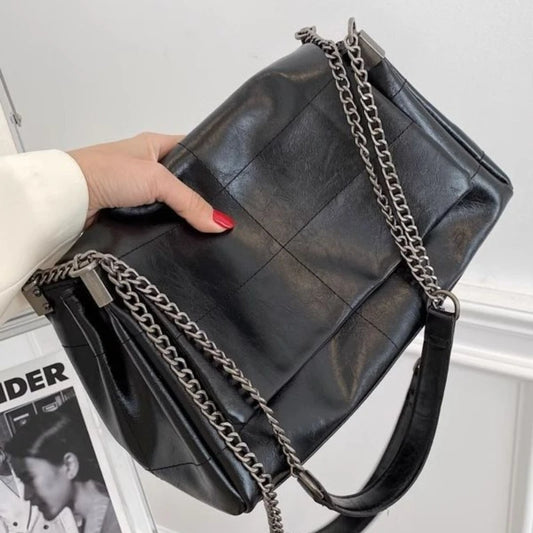 Mode kvinders pendlerposer niche kæde crossbody taske damer skulder storkapacitet håndtaske kryds firkantet pu