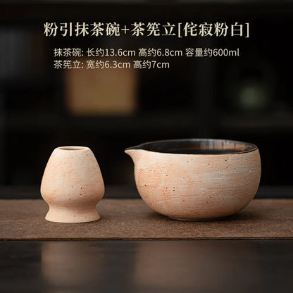 Vintage Japanese Power Yin Matcha Set Bamboo Whisk Teaspoon Ceramic Bowl Tranditional Tea Sets Home Tea-making Tools Accessories