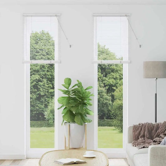 Manual White Aluminum Blinds with Curtains for Home Decor Adjustable Light Filtering Window Treatment