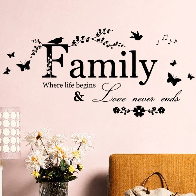 Family Love Never Ends Quote Vinyl Wall Decal Wall Lettering Art Words Wall Sticker Home Decor Wedding Decoration Living Room