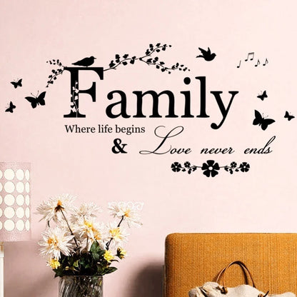 Family Love Never Ends Citation Vinyl Wall Decal Wall Lettrage Art Mots Wall Autocollant Decor Home Decoration Décoration Salon