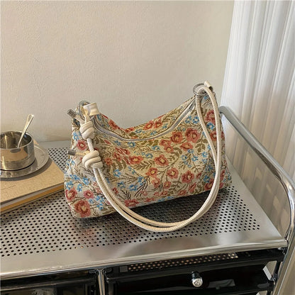 1PC Vintage Print Underarm Bag Large Capacity Fashion Women's Simple Multi-functional Canvas Shoulder Bag Casual Baguette Bag