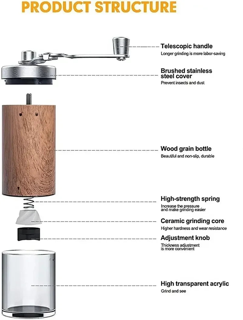 Café Garin Grinant en bois grain en acier inoxydable Créquette à main Gounder Coffee Machine de café Coffine