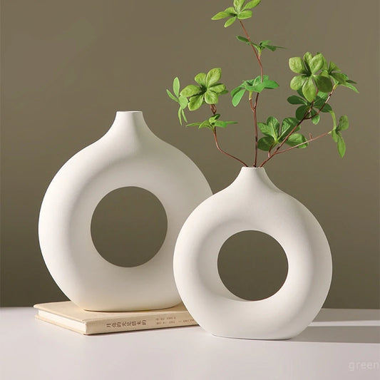 Imitasjon keramisk ren hvit vase dekorativ vasen single gren blomst ordning ornament smultring design blomsterpot borddekor