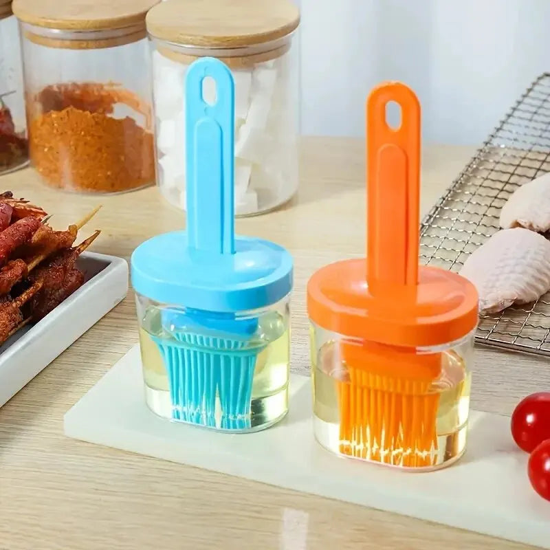 1Pc Oil Brush Pancake Oil Brush Integrated Oil Pot Brush With Bottle Kitchen Dustproof Household High Temperature Baking Tool