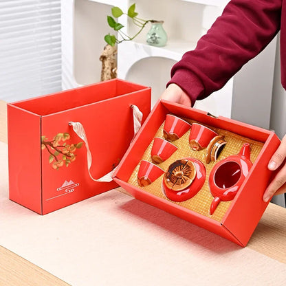 Ceramic Persimmon Kung Fu Tea Set Wedding Gift Chinese Red Wedding Banquet Set Gift Box Tea Set