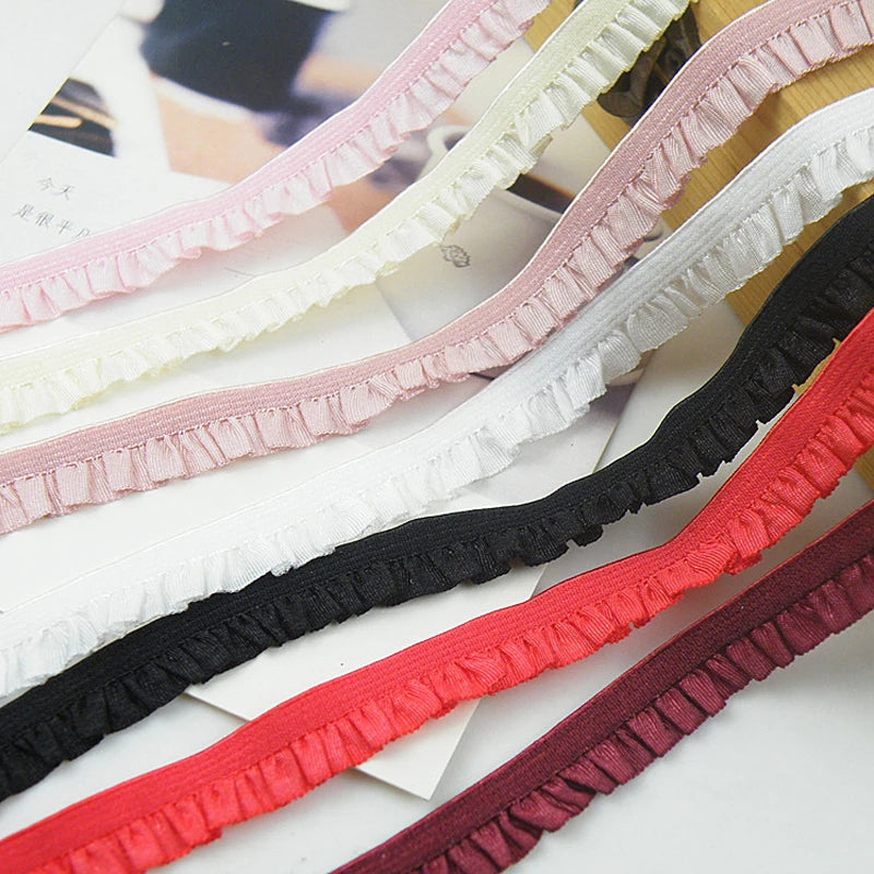 5yards 10mm Πλαίνες κασέτες Stretch Lace Trims Ribbons DIY Elastic Ruffle Band Baby Hairband Ζώνη παπούτσια Διακοσμητικά προμήθειες