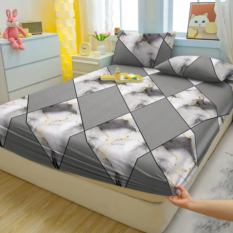 1 Simple Modern Geometry Printed Matte Fitted Sheet, Bedroom Printed Bed Cover, Bedding (Excluding Pillowcases)