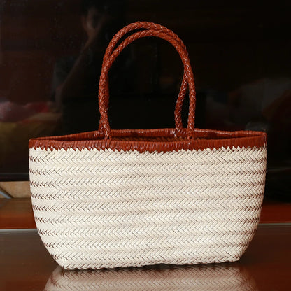 Handbags Women's Genuine Leather Shoulder Bag Weaving Casual Shopping Bag Vintage Big Tote Purse Cowhide Cross Hand Bags Lady