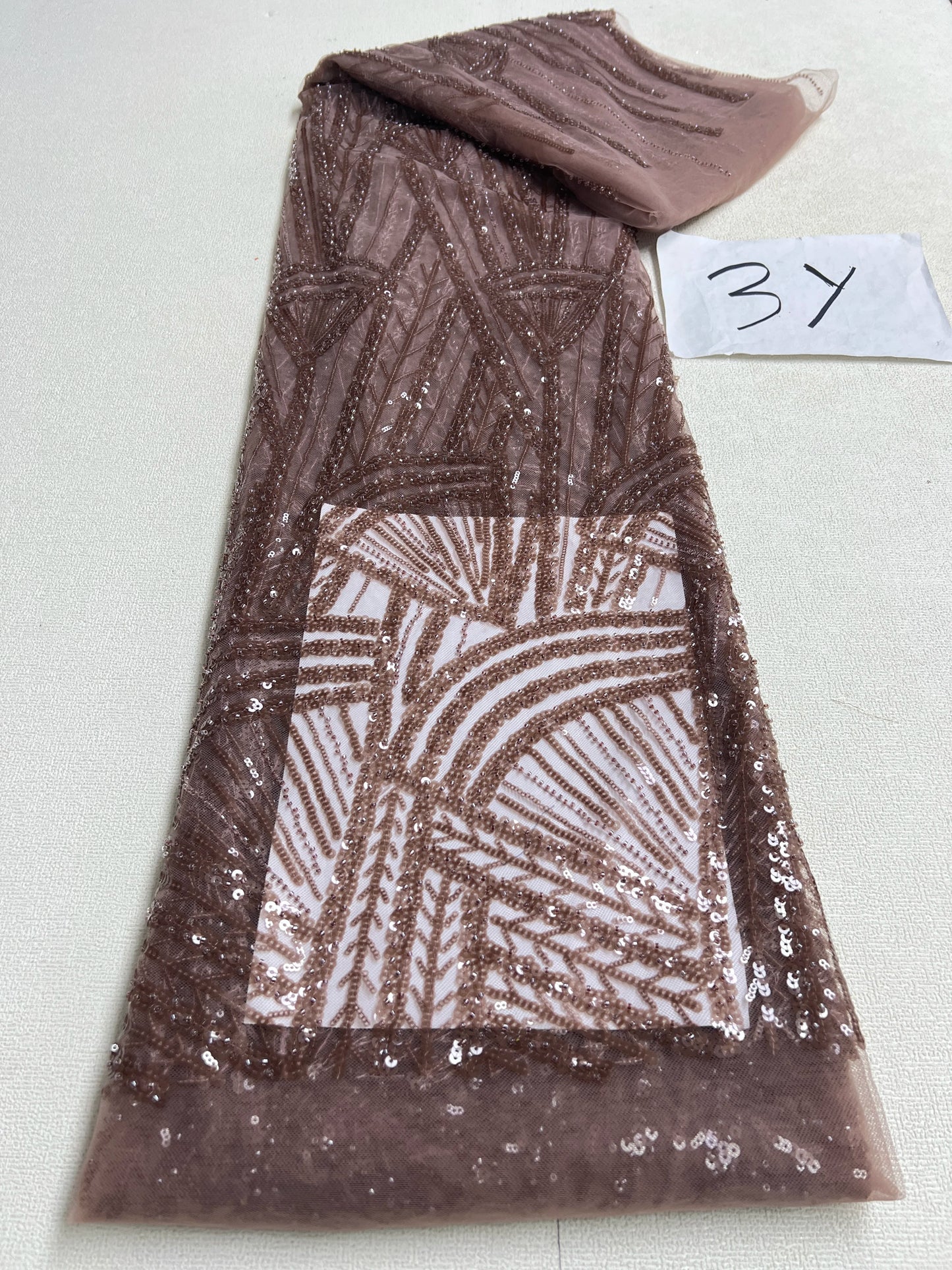 African Sequins Beaded Lace Fabrics  3 yards High Quality Sequence Embroidery French Nigerian Lace Fabric For Wedding Sewing