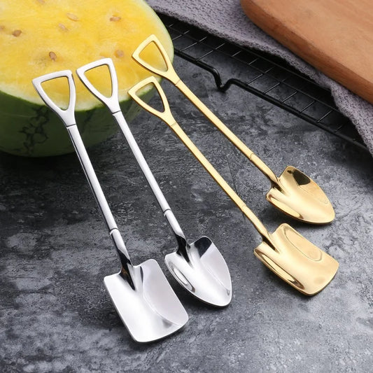 10/2ks nerezové oceli Lžíce lopata Zlatá stříbrná káva lžíce zmrzliny Dezert Scoops Teaspoon Kitchen Stolové nádobí sada příborů