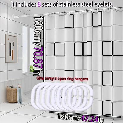 Simple style black and white large square bathroom shower curtain light opaque bathing more comfortable dry and wet separation