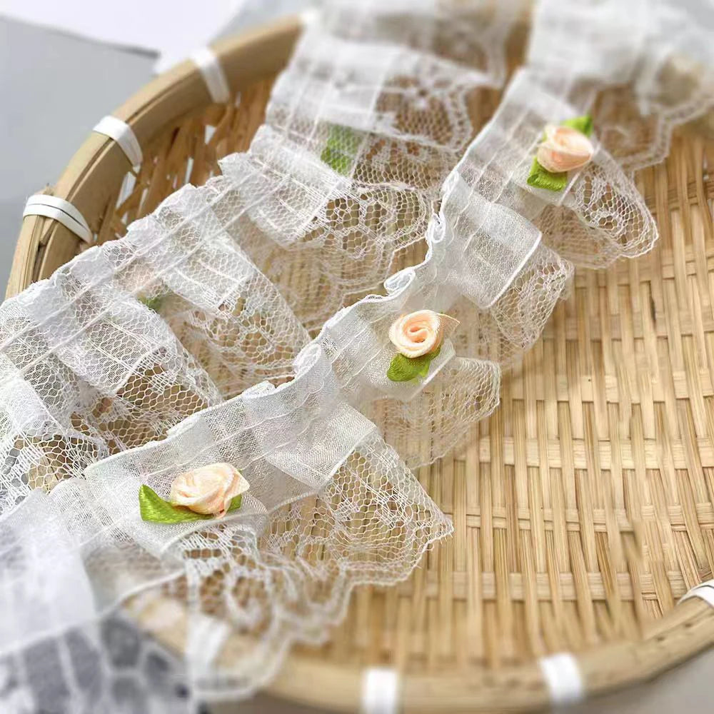 1 Yard Pink Bow Embroidery Lace Fabric Trim DIY Clothing Decoration Accessory 5CM Wide