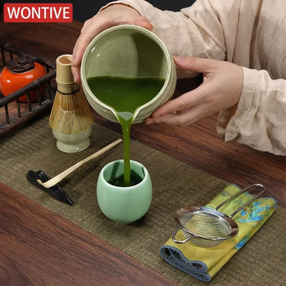 1/4/5pcs set Ceramic Matcha Bowl Large Capacity Smooth Matcha Whisk Stand High Temperature Resistant Tea Salad Soup Bowl