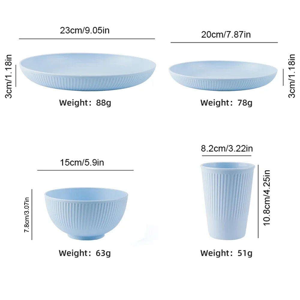 23cm Round Salad Dessert Dinner Plate Stackable Unbreakable Reusable 4Pcs Wheat Straw Dish Microwave Safe Fruit Plate for Dining