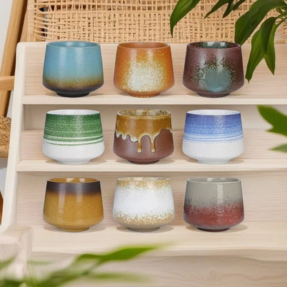 200ml Handmade Pottery Cup Retro Ceramic Coffee Cup with Flower Pattern