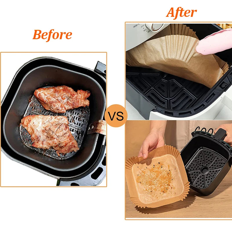 Air Fryer 50/100PCS Bakeware Disposable Paper Tray Non-Stick Mat Oil-proof Liner Non-Stick Mat for Kitchen Oven Baking Paper