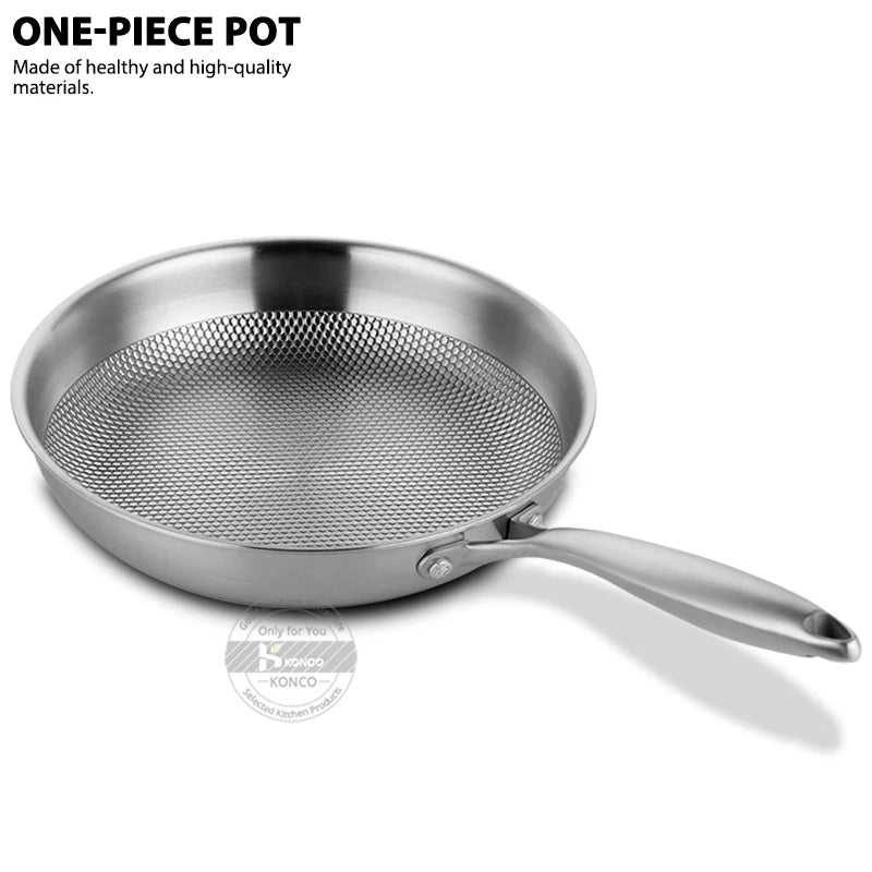 Konco 28/30cm Frying Pan 304 Oțel inoxidabil woks antiaderent oală de prăjitură de gătit Wok Flat Frying Pan Induction Gazdă de gaz