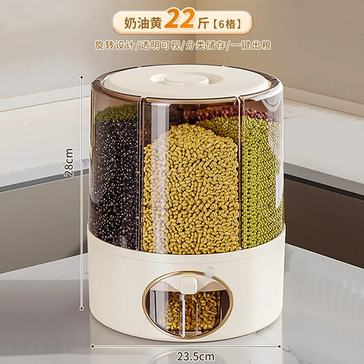 Household Food-Grade Rotating Compartment Storage Box - For Grains/Rice Bucket & Jar, Insect-Proof & Moisture-Proof