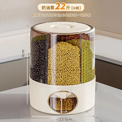 Household Food-Grade Rotating Compartment Storage Box - For Grains/Rice Bucket & Jar, Insect-Proof & Moisture-Proof