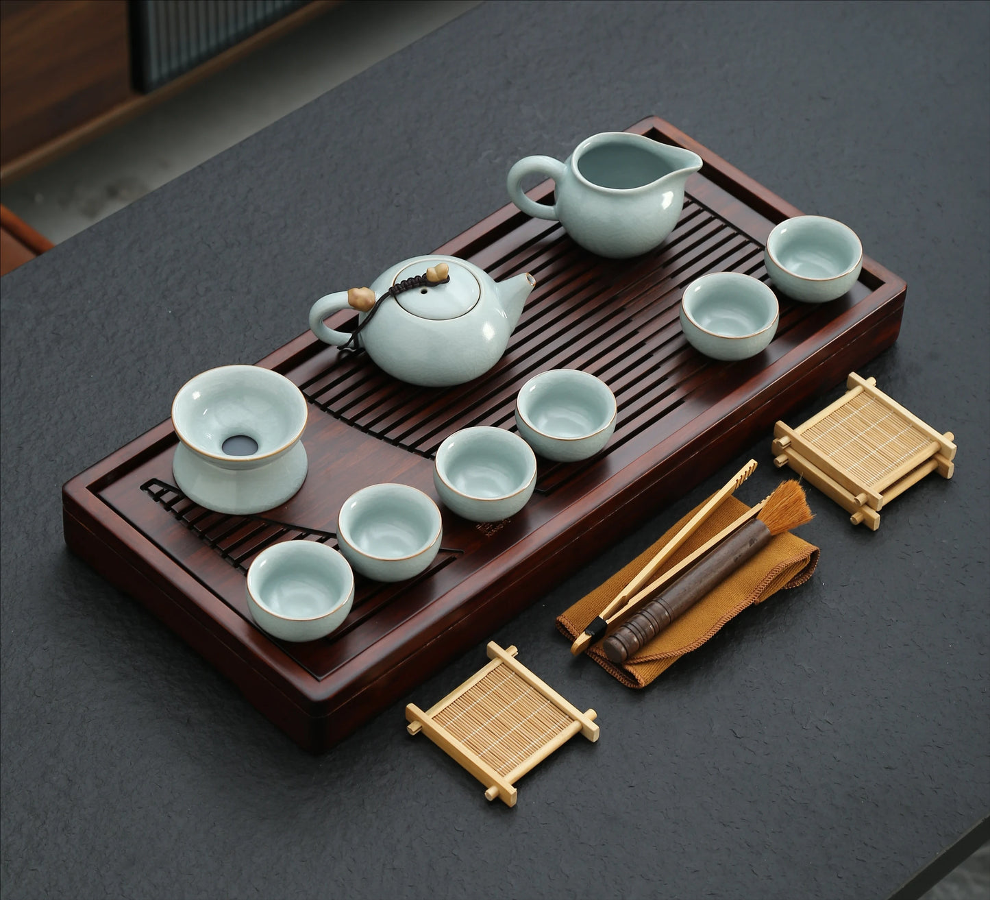 Chinese Teaset Tea Set Yixing Ceramic Kungfu Tea Sets 26pcs Solid Wood Tea Tray Kungfu Tea Set Service