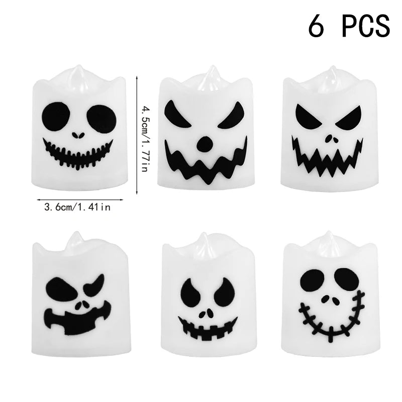 6 piezas de halloween led fantasma calabaza luz lámpara brillante de la lámpara brillante de la fiesta del hogar del hogar decoración de la casa embrujada accesorios de terror