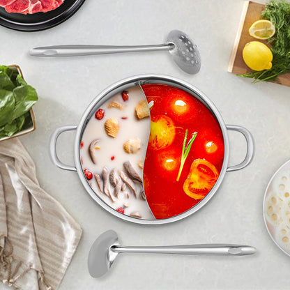 Hot Pot 304 Stainless Steel Hot Pot Cookware 2 Chambers Hot Pot Stove 28 cm Shabu Pot Cooking Pots with Dual and 2 Soup Ladles