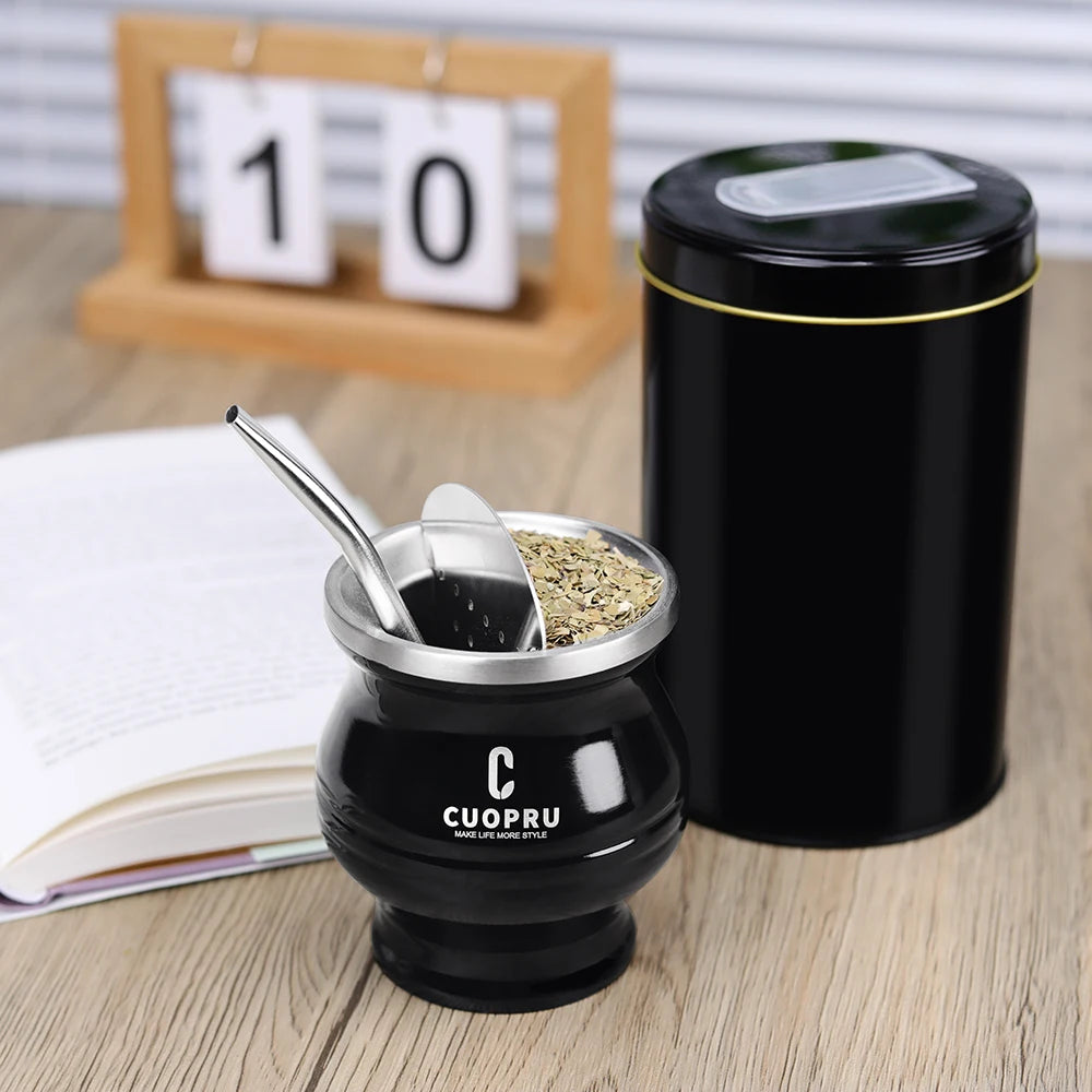 6 In 1 Yerba Mate Cup-set, inclusief dubbele muur roestvrijstalen maat pompoen, theeshaper set, bombilla rietjes, borstel en theeblikken