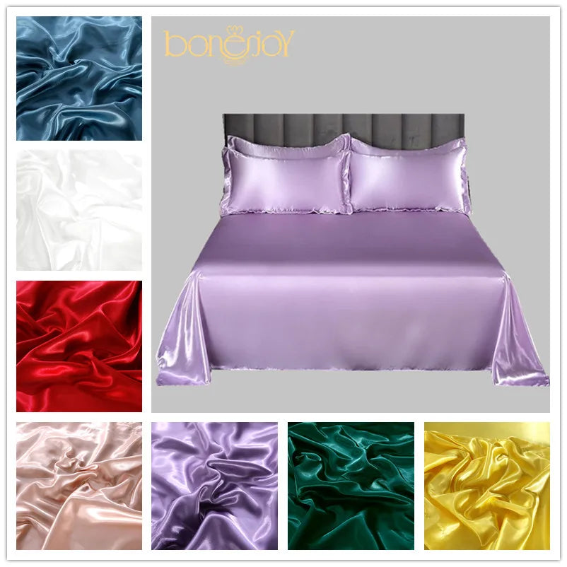 Bonenjoy 1 PC Solhe para o verão Gelo Cool Terp Top Leits Cetin Sheet liso lençol plano para roupas de cama de casal (sem fronha)