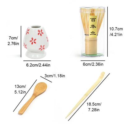 4PCS New Bamboo Ceramic Matcha Whisk Set Food Grade Safe Japanese Matcha Tea Set Traditional Reusable Chasen Holder Stirring