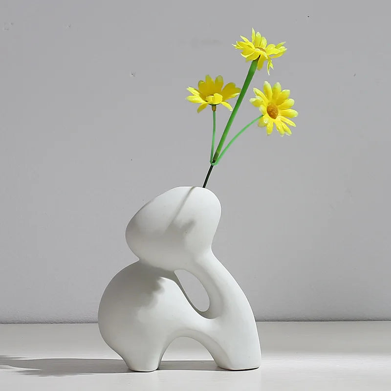Nordic Creative White Vase Living Room Simple Ceramic Vase Decoration High End Art Glass Vase