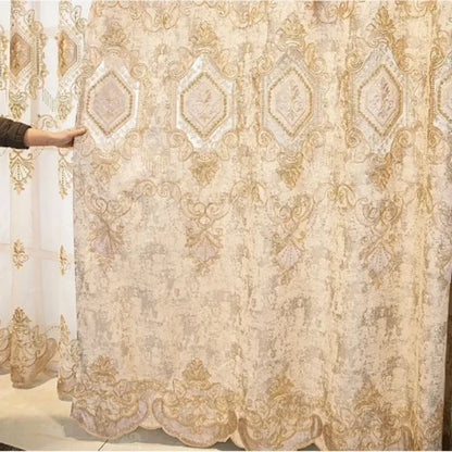 European Chenille Embroidery Luxury Curtains for Living Room Bedroom Villa Window Blackout Elegant Set Custom Valance DecorTulle
