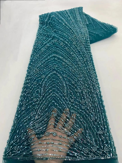 High Quality African Gold Handmade Beaded Lace Fabirc 2025 Sewing sequins Embroidery Nigreian Lace Fabric Women Wedding Dress