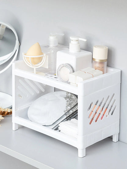 Minimalist Desktop Double-Layer Storage Rack Household Plastic Bathroom Small Stationery Organizing Pure White Multifunctional
