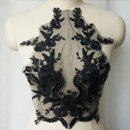 1pc Embroidered Lace Applique Sewing Flower Fabric Collar Patch for Wedding Party Gown Bridal Dress Clothes DIY Crafts