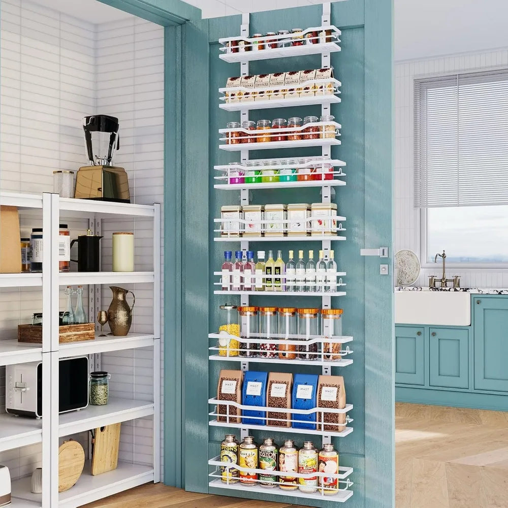 9-Tier Over The Door Organizer with Adjustable Basket，Metal Hanging Pantry Organizers and Storage for Kitchen, Back of Door