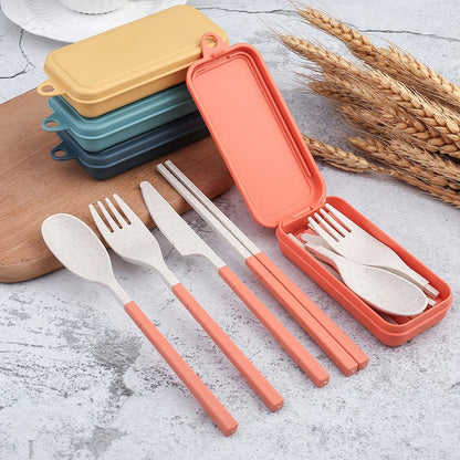 4pcs portátil utensílios de mesa portáteis de trigo de palha de trigo destacável talheres de talheres de mesa de tabela de talheres de piquenique conjunto de talheres de camping