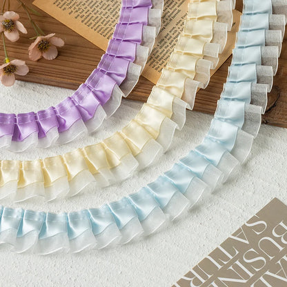 2meters High Quality 2024 Pleated Lace Ribbon Trimming For Party Dress Decorative Clothing Diy Crafts Supplies Needlework Fabric
