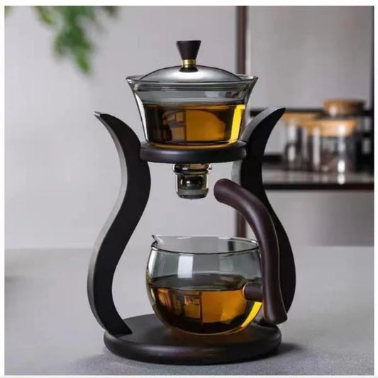 Tepelně odolný skleněný čaj Set Magnetic Water Diversion Otočný kryt mísa Automatická čajová výrobce líný kungfu Teapot pití