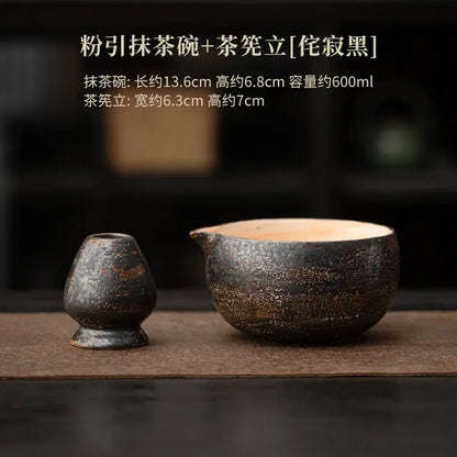 Vintage Japanese Power Yin Matcha Set Bamboo Whisk Teaspoon Ceramic Bowl Tranditional Tea Sets Home Tea-making Tools Accessories