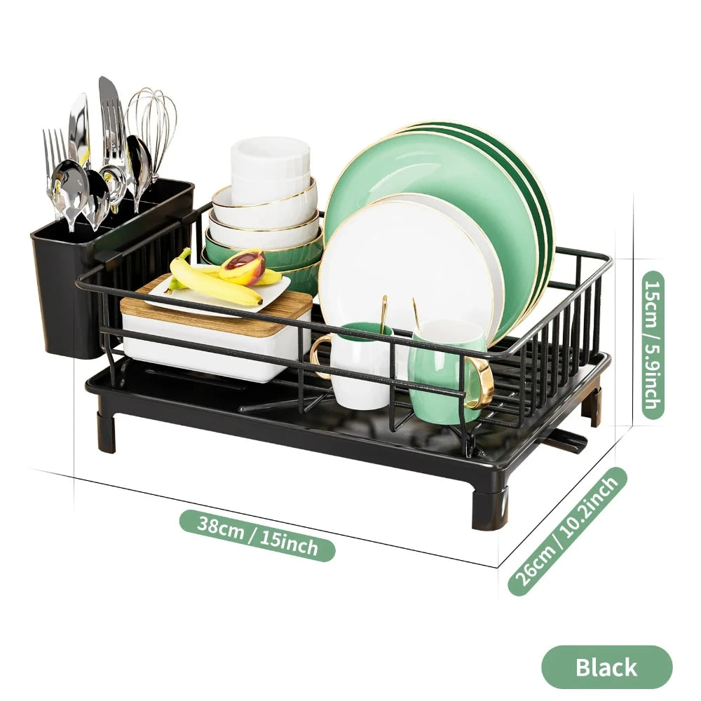 Hollow Dish Rack Kitchen Countertop Rack with Drainage Tray Multifunctional Tableware Rack Rust Resistant Durable