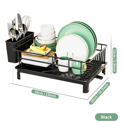 Hollow Dish Rack Kitchen Countertop Rack with Drainage Tray Multifunctional Tableware Rack Rust Resistant Durable