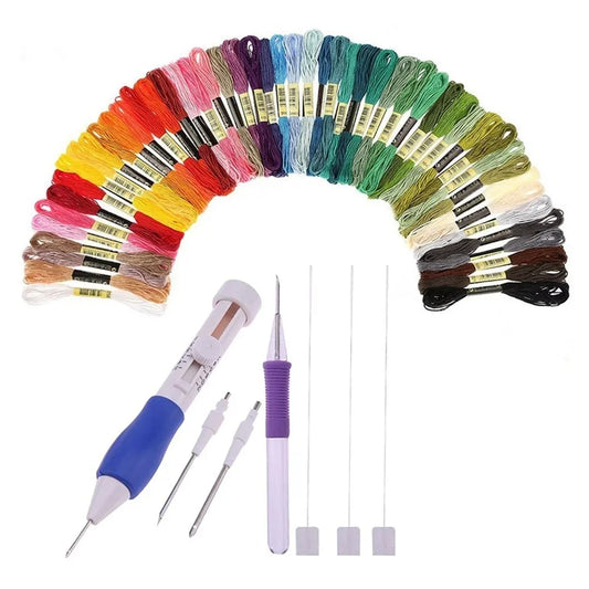 50 Colors Empoidery Thread 3 Needles 2 vlákny řemeslné nástroje Punch Jehele Set Empoidery Sitching Craft Tool for DIY šití