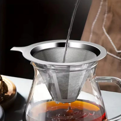 304 Stainless Steel Coffee Funnel Fine Mesh Double Layer Coffee Accessories Reusable Conical Coffee Filter Practical and Durable