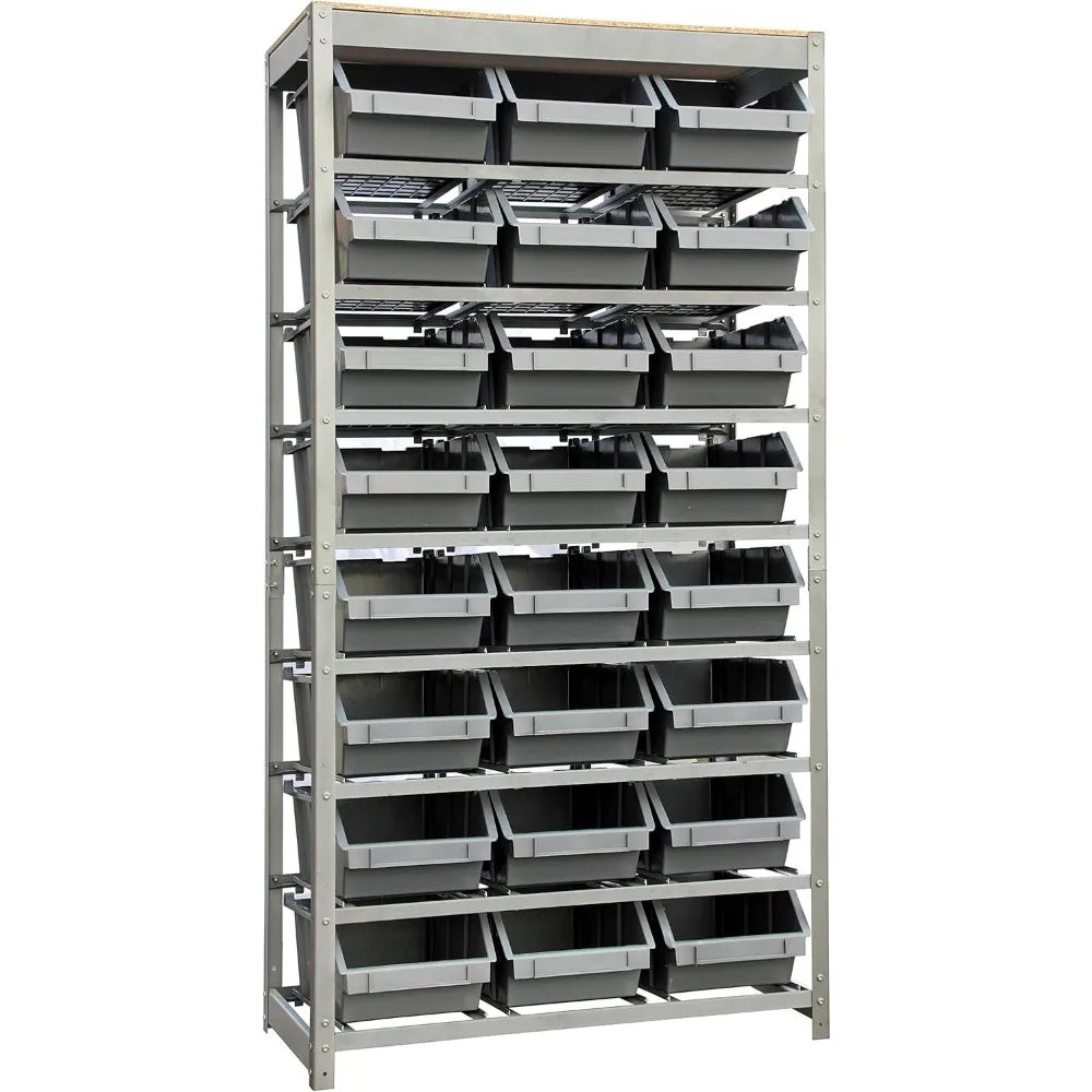 king's rack bin rack storage system heavy duty steel rack organizer shelving unit w/ 24 plastic bins in 8 tiers