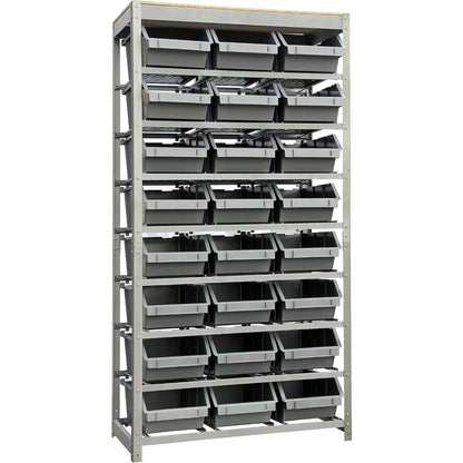 king's rack bin rack storage system heavy duty steel rack organizer shelving unit w/ 24 plastic bins in 8 tiers