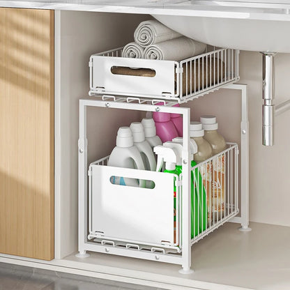 Under 2L Sink Organizer Home Sliding Cabinet Basket Bathroom Living Room Save Space Kitchen Organizer Shelf